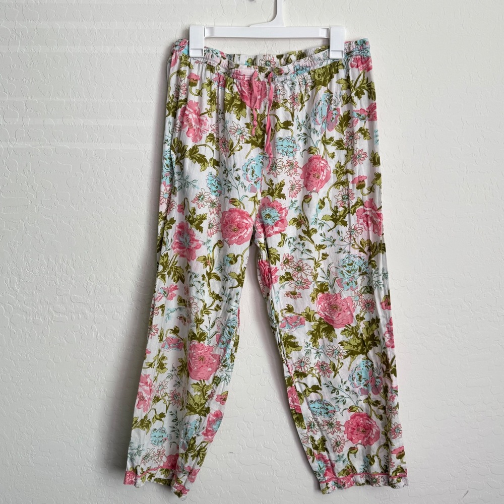 Ella Simone Womens Cotton Pajama Pants XL Floral Pink Sleepwear Cottagecore Boho